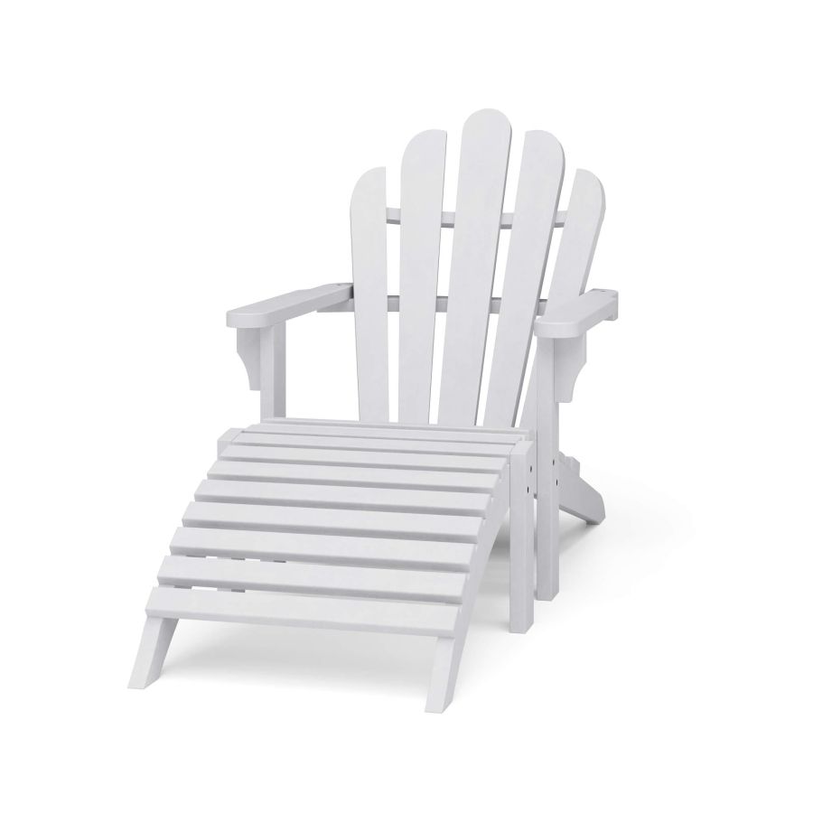 Adirondak Chair with Footstool Weathered White : outdoor-patio