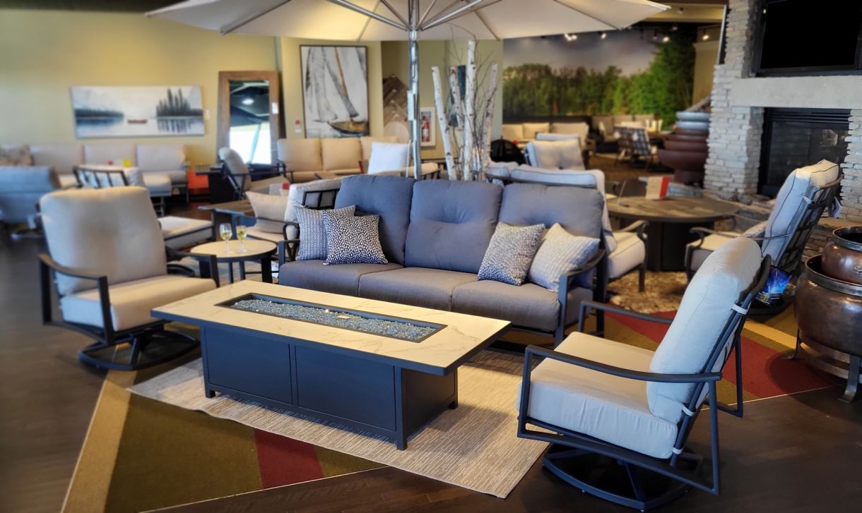 Avana Deep Seating Fire Pit - Graphite Finish & Verona Denim Fabric : outdoor-patio