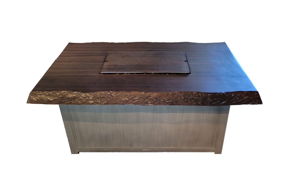 As Shown: Brush Weathered Wood Finish & Live Edge Top