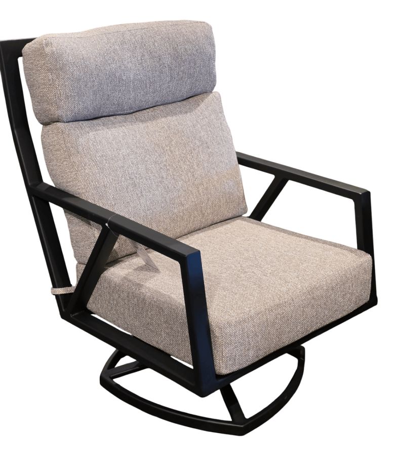 Aris Swivel Rocker Lounge Chair Carbon Black Finish/Blue Point Cement Fabric : outdoor-patio