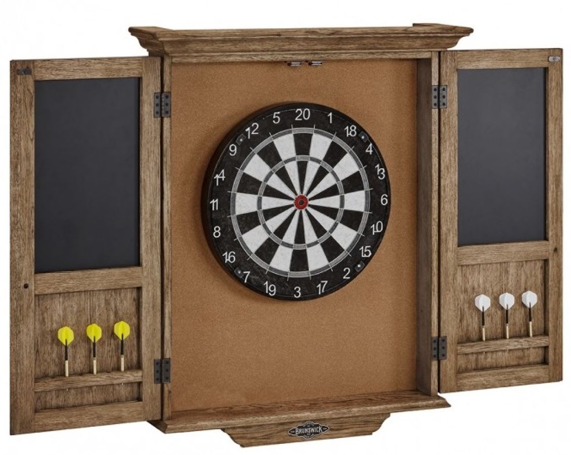 Brunswick Dartboard Cabinet in Rustic Dark Brown - Peters Billiards