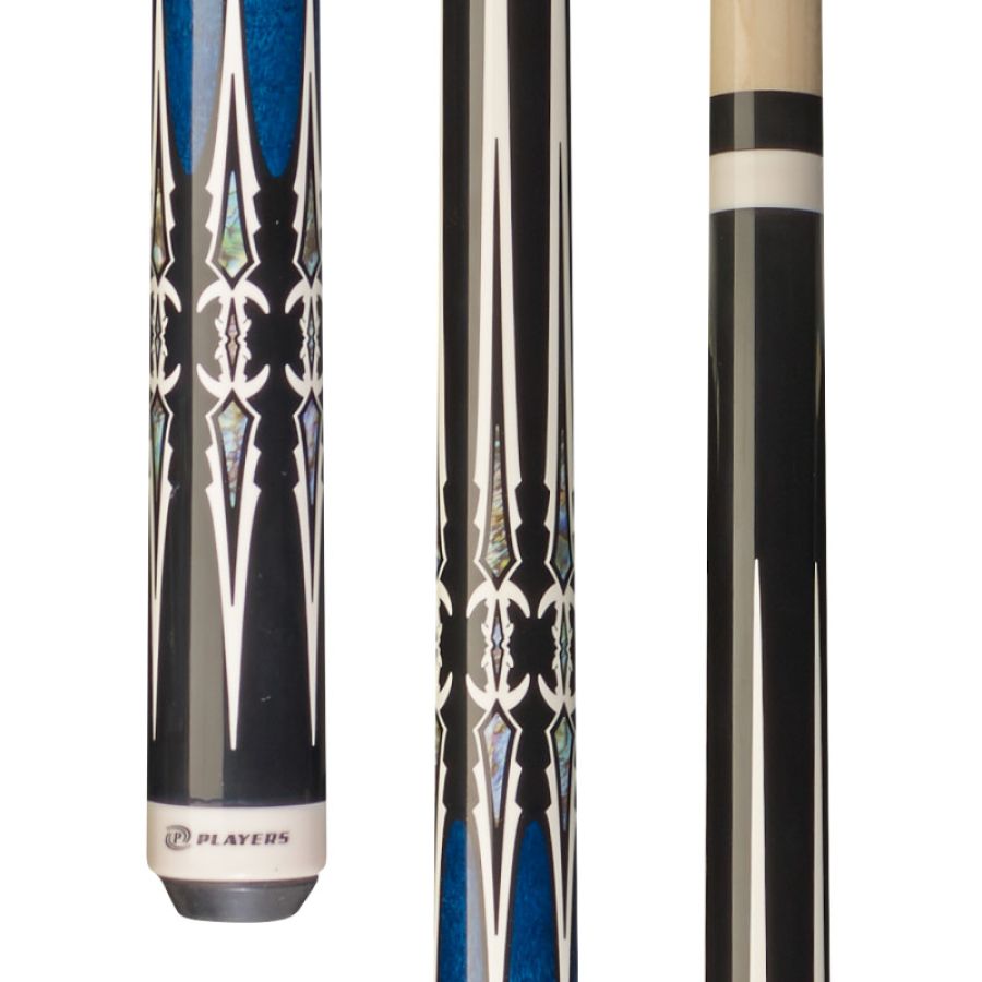 Players G-4113 Black Abalone Dagger Design Blue Wrapless Handle 2pc Pool Cue : pool-tables