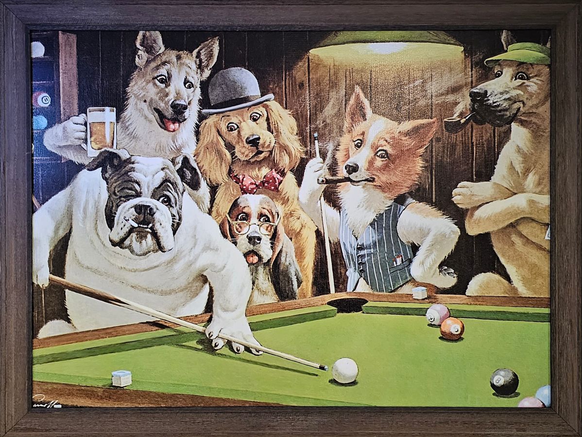 Hustler Dogs Playing Pool  : furniture