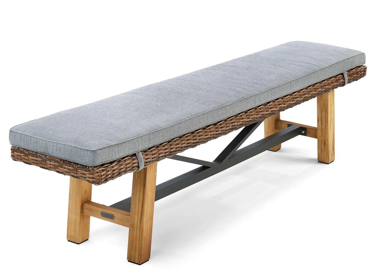 Truss Woven Bench w/Cushion Natural Teak : outdoor-patio