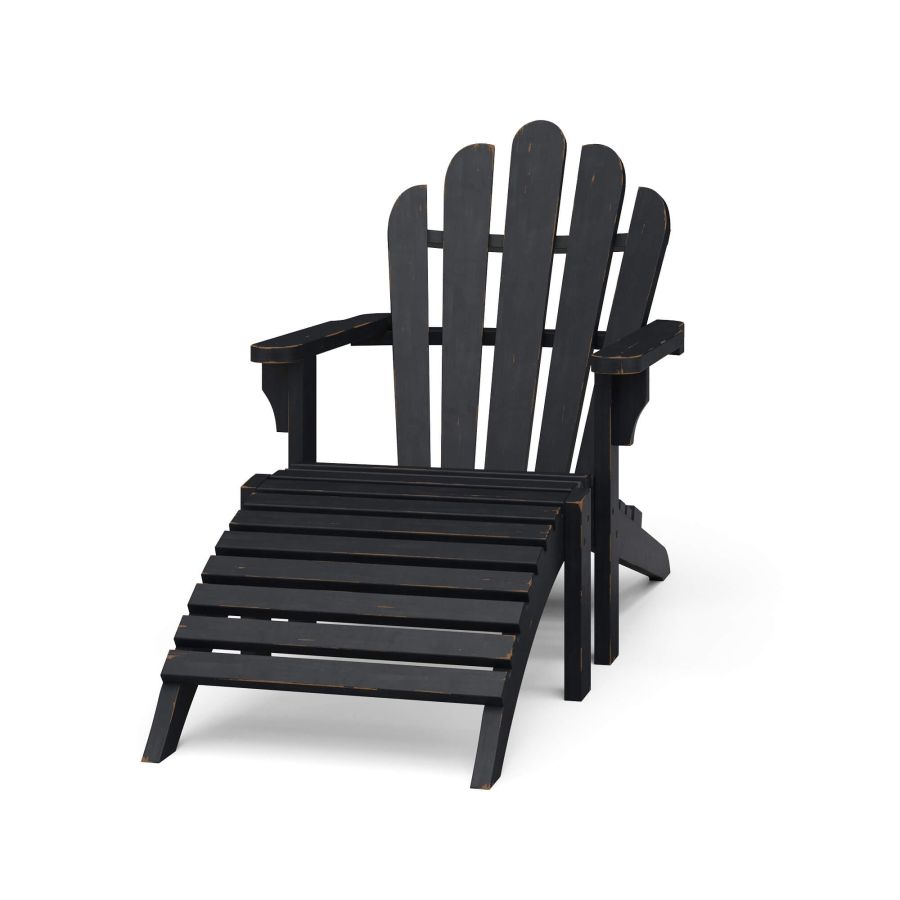 Adirondak Chair with Footstool Weathered Black : outdoor-patio